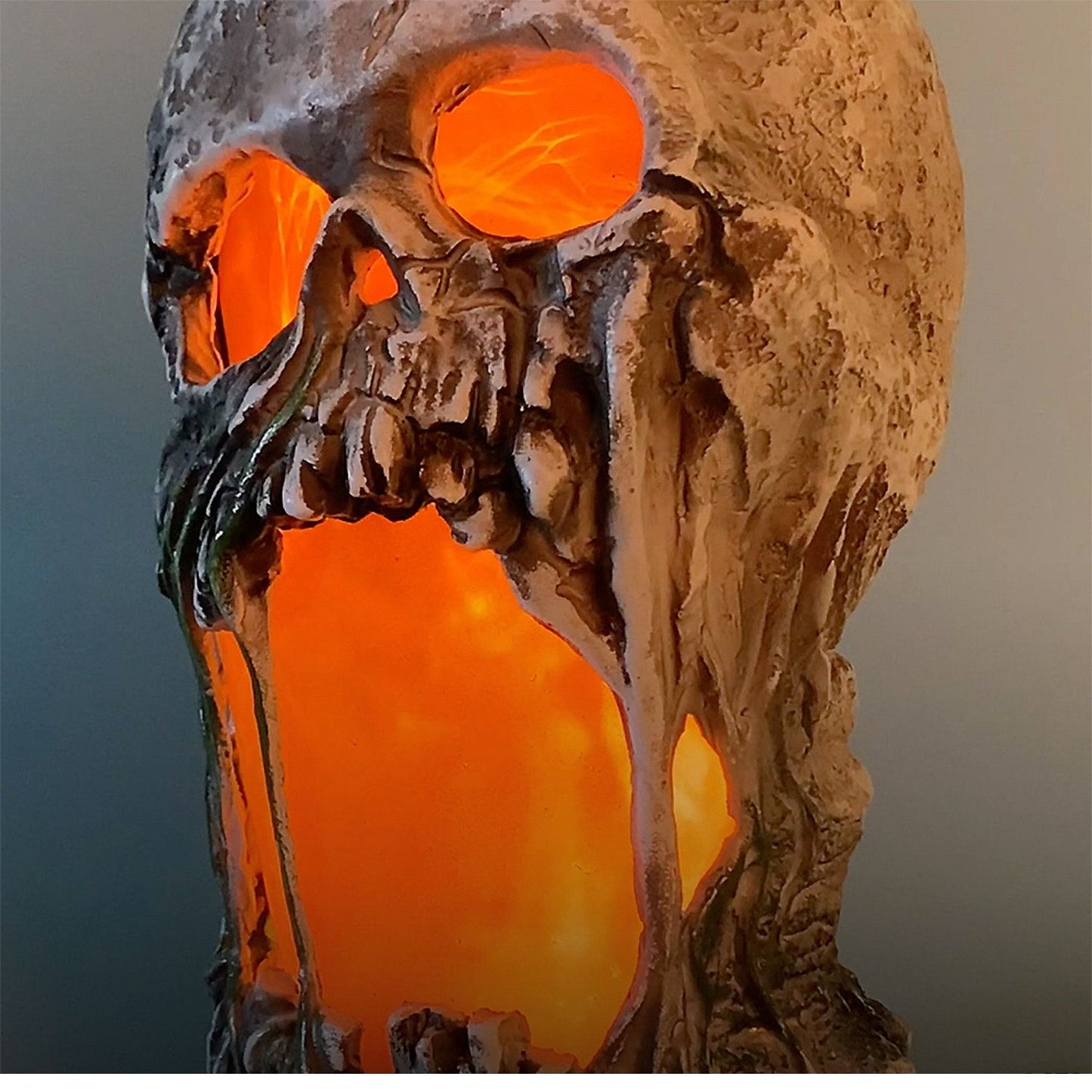 12" Flaming Rotted Skull Animated Prop