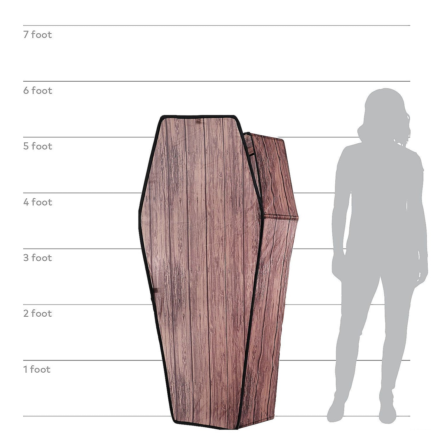 60" Wooden-Look Brown Coffin With Lid Halloween Decoration