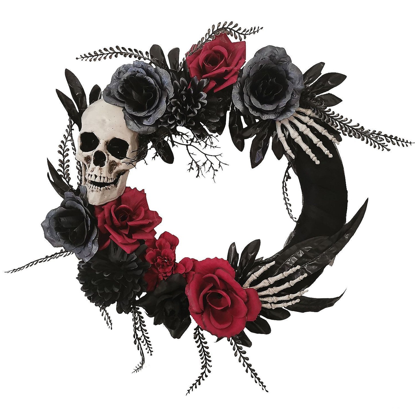 18" Skull, Hands & Roses Wreath