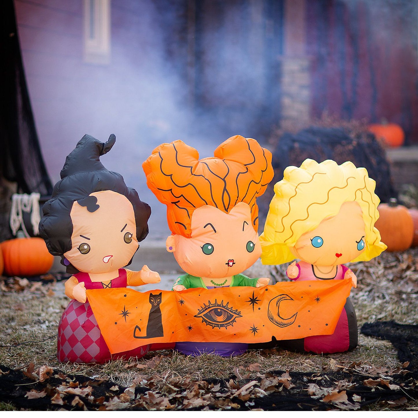 42" Blow-Up Inflatable Hocus Pocus Sisters with Built-In LED Lights Outdoor Yard Decoration