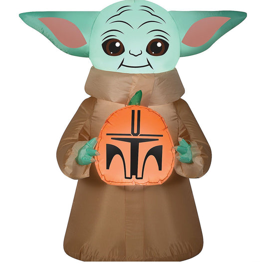 42" Blow-Up Inflatable Star Wars The Mandalorian Grogu the Child with Pumpkin & Built-In LED Lights Outdoor Yard Decoration