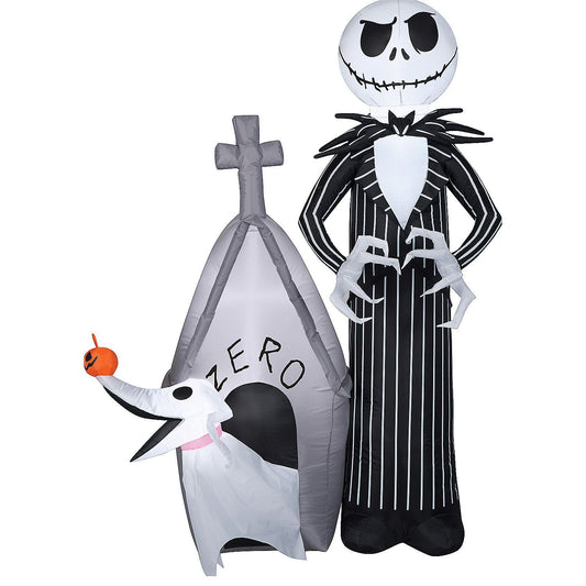 60" Blow Up Inflatable Nightmare Before Christmas Jack Skellington & Zero with House Outdoor Halloween Yard Decoration