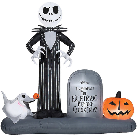 74" Blow-Up Inflatable Nightmare Before Christmas Jack Skellington in Graveyard with Built-In LED Lights Outdoor Yard Decoration
