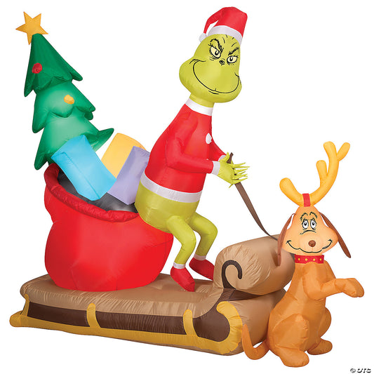 Airblown® Grinch and Max With Sleigh 78" Inflatable Christmas Outdoor Yard Decor