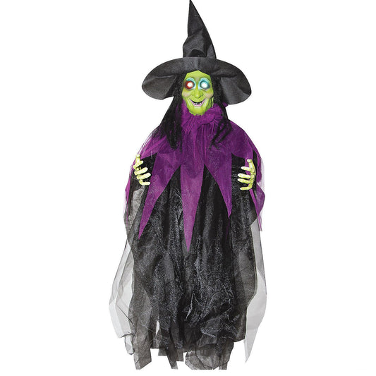 Hanging Witch with Glowing Eyes Decoration