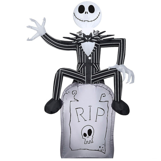 42" Airblown Blow Up Inflatable Jack Skellington on Tombstone Halloween Outdoor Yard Decoration